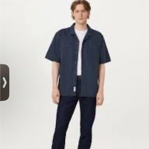 NWT FRANK and OAK Men's XL Dark Blue Shirt pit2pit 26” length 29” 100% cotton